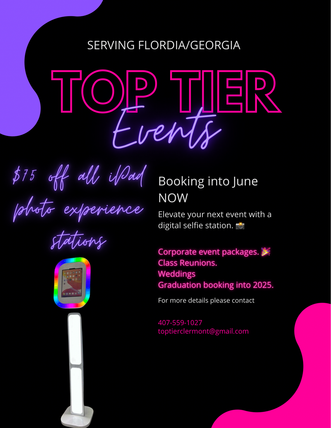 iPad Selfie Experience! Booking into June 2024 now!